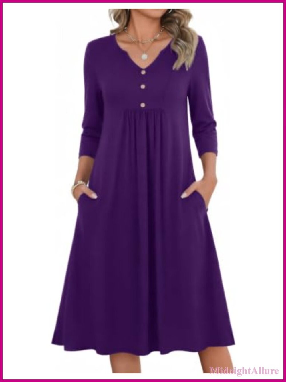 Zeagoo Womens 3/4 Sleeve A Line Midi Dress with Pockets Casual Fall